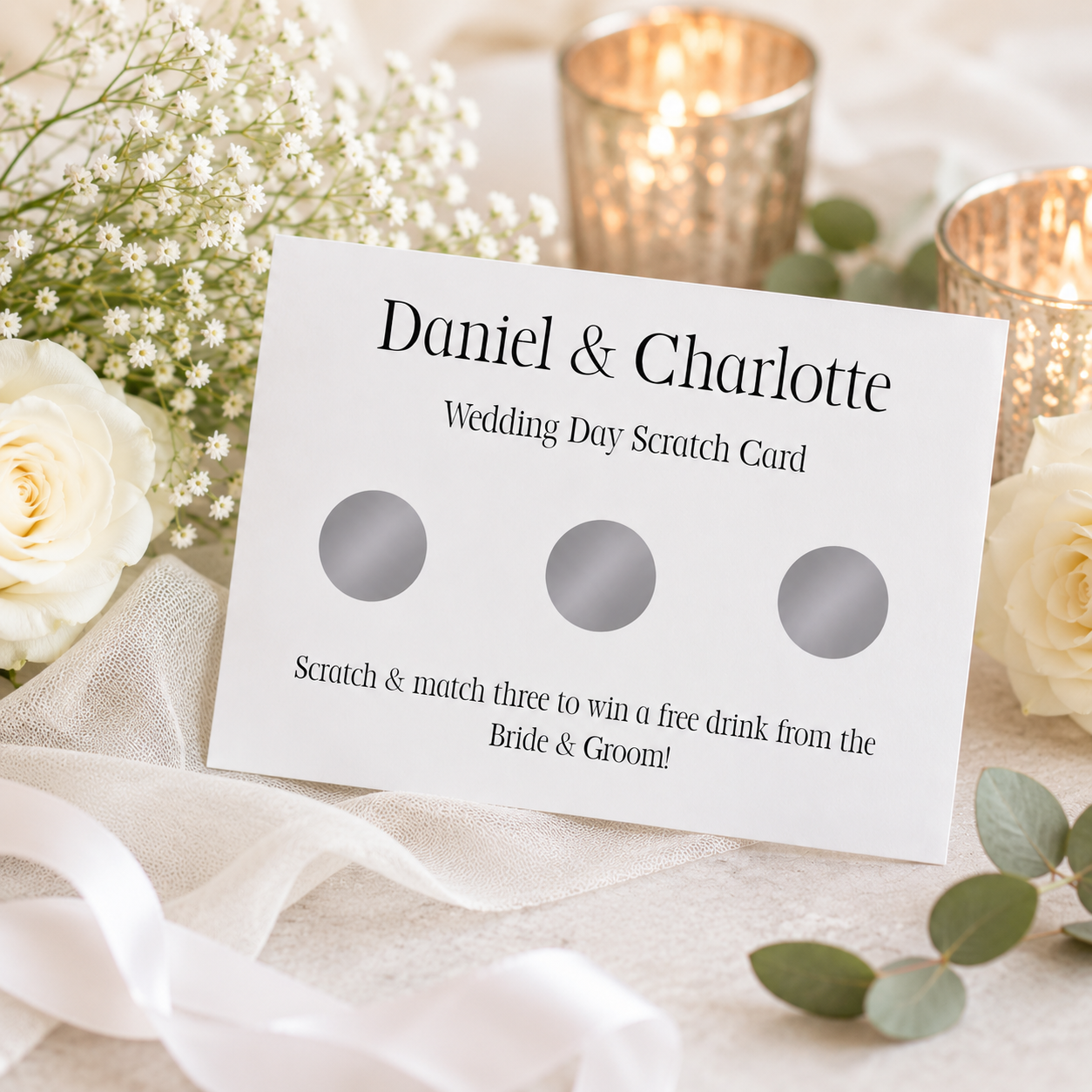 Personalised wedding favour scratch card, Plain design