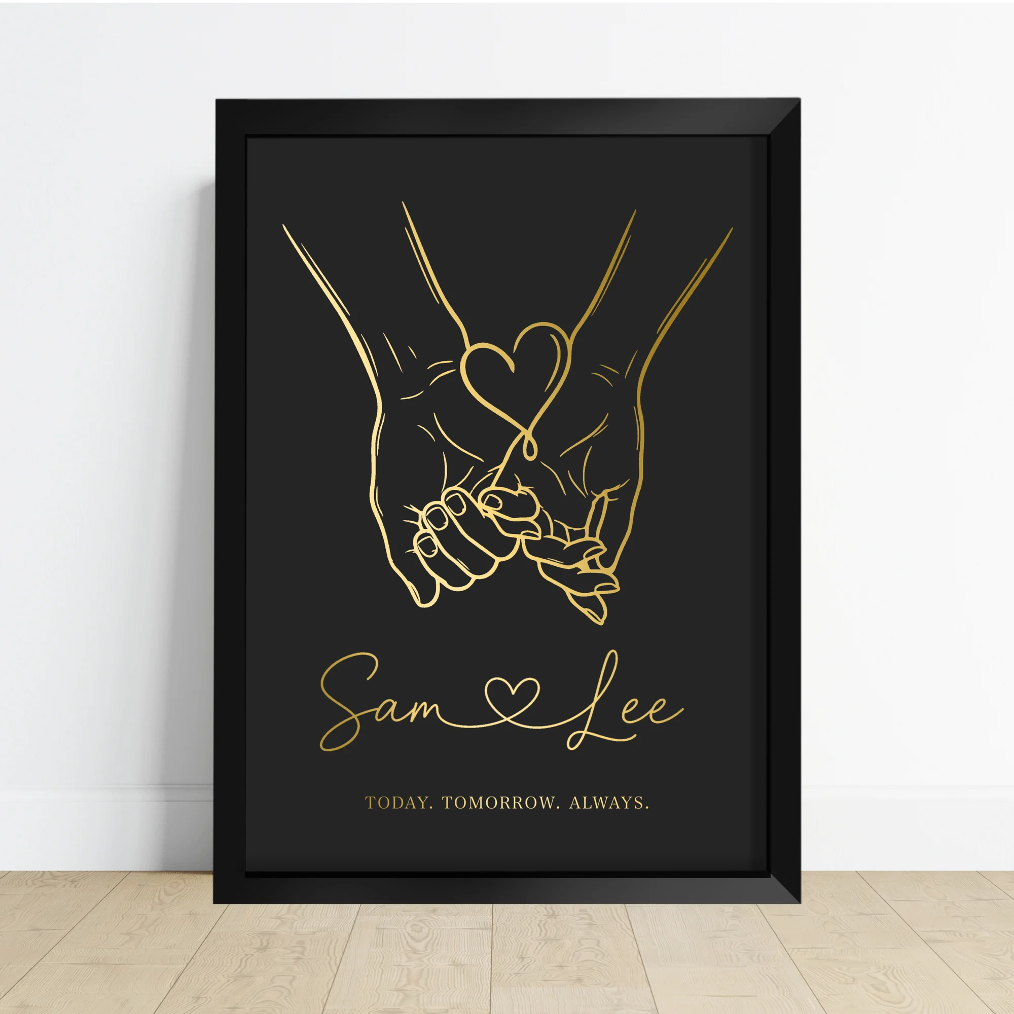 Custom Holding Hands Couple Foil Print with two names joined by a foiled heart