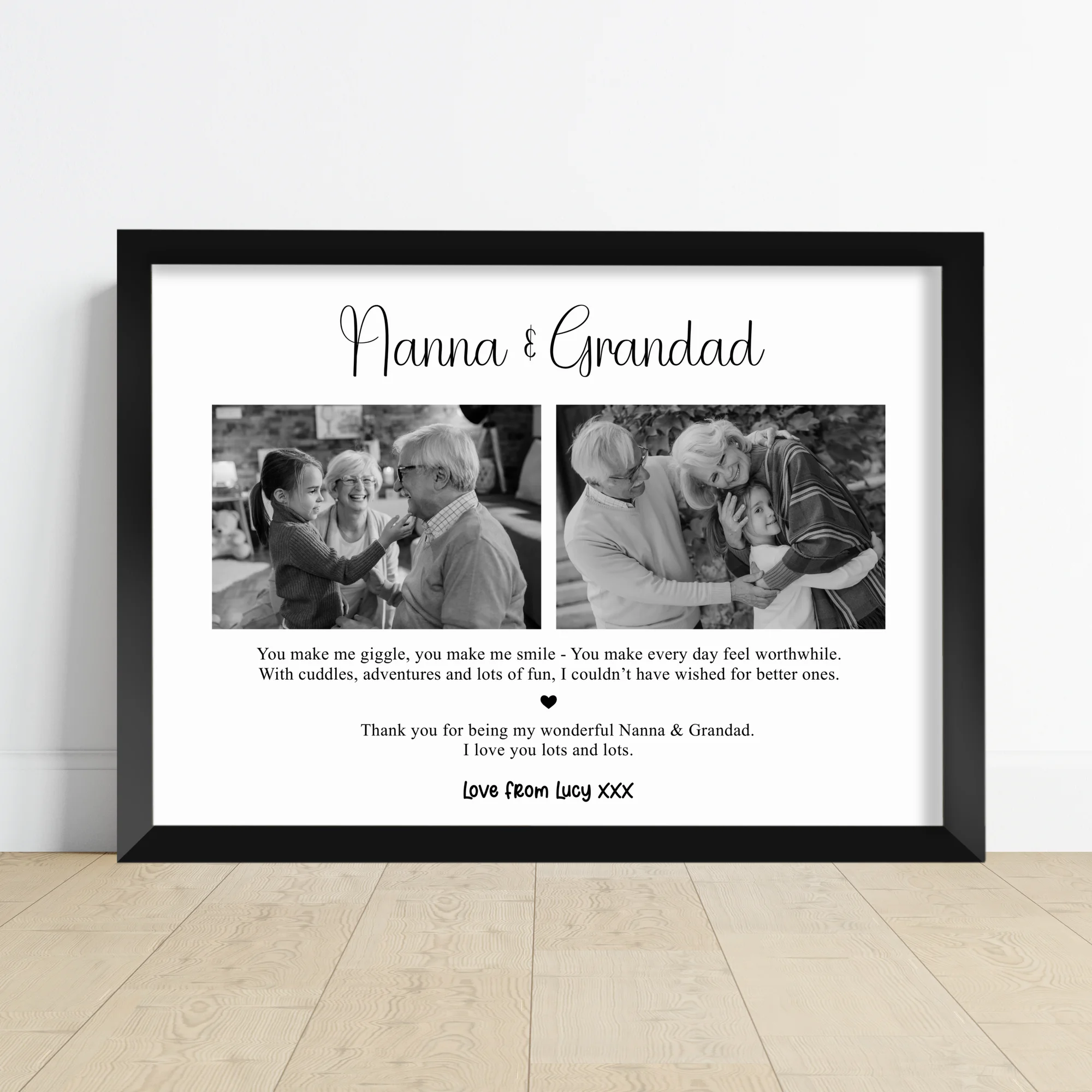 Personalised Grandparents' Day photo print with two photographs, grandparent names and a message