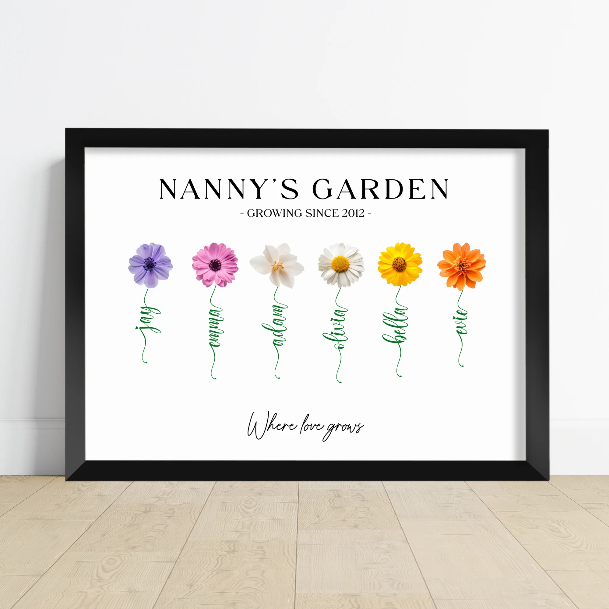 Personalised Nanny's Garden print with a named flower for each grandchild