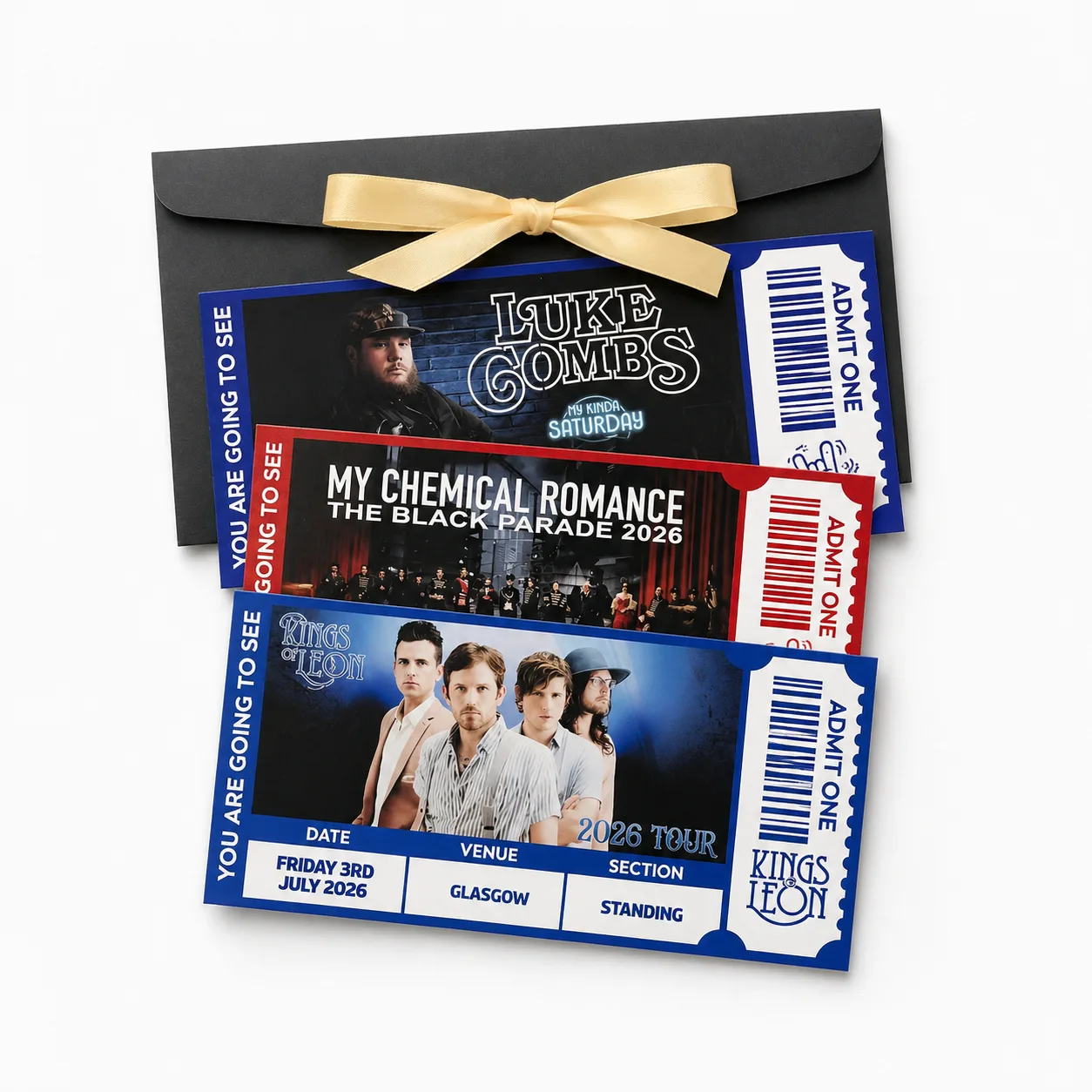 Personalised gig and concert foiled ticket keepsake with photo and metallic foil
