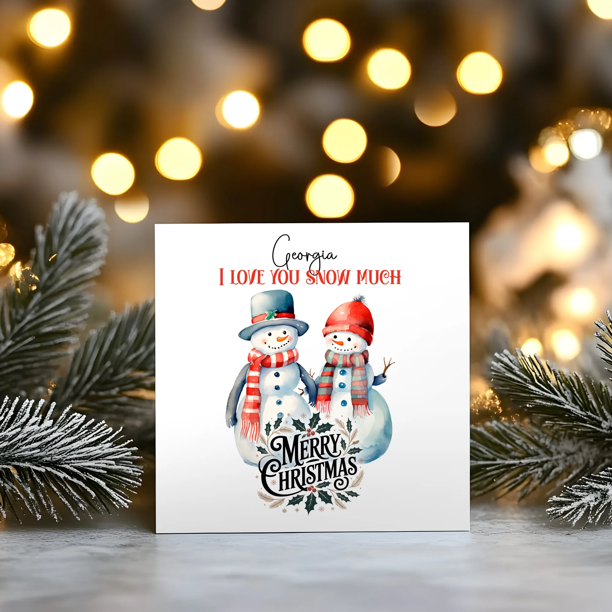 Snow Couple personalised Christmas greeting card by Duffy's Creations