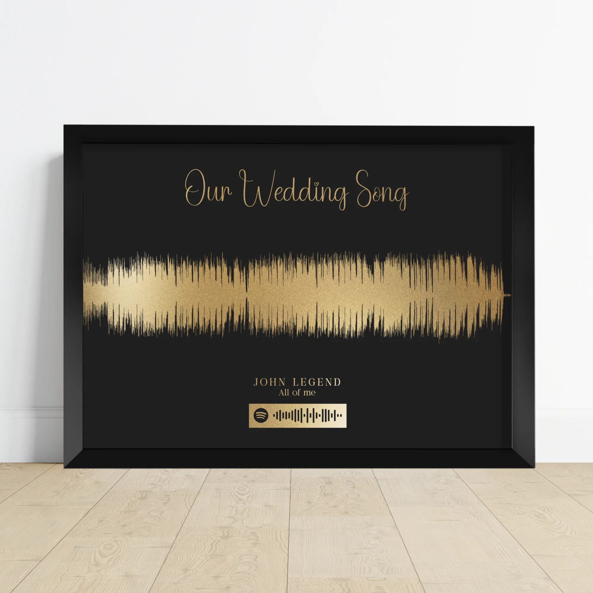 Personalised music soundwave foil print turning a song into a framed waveform, made by Duffy's Creations