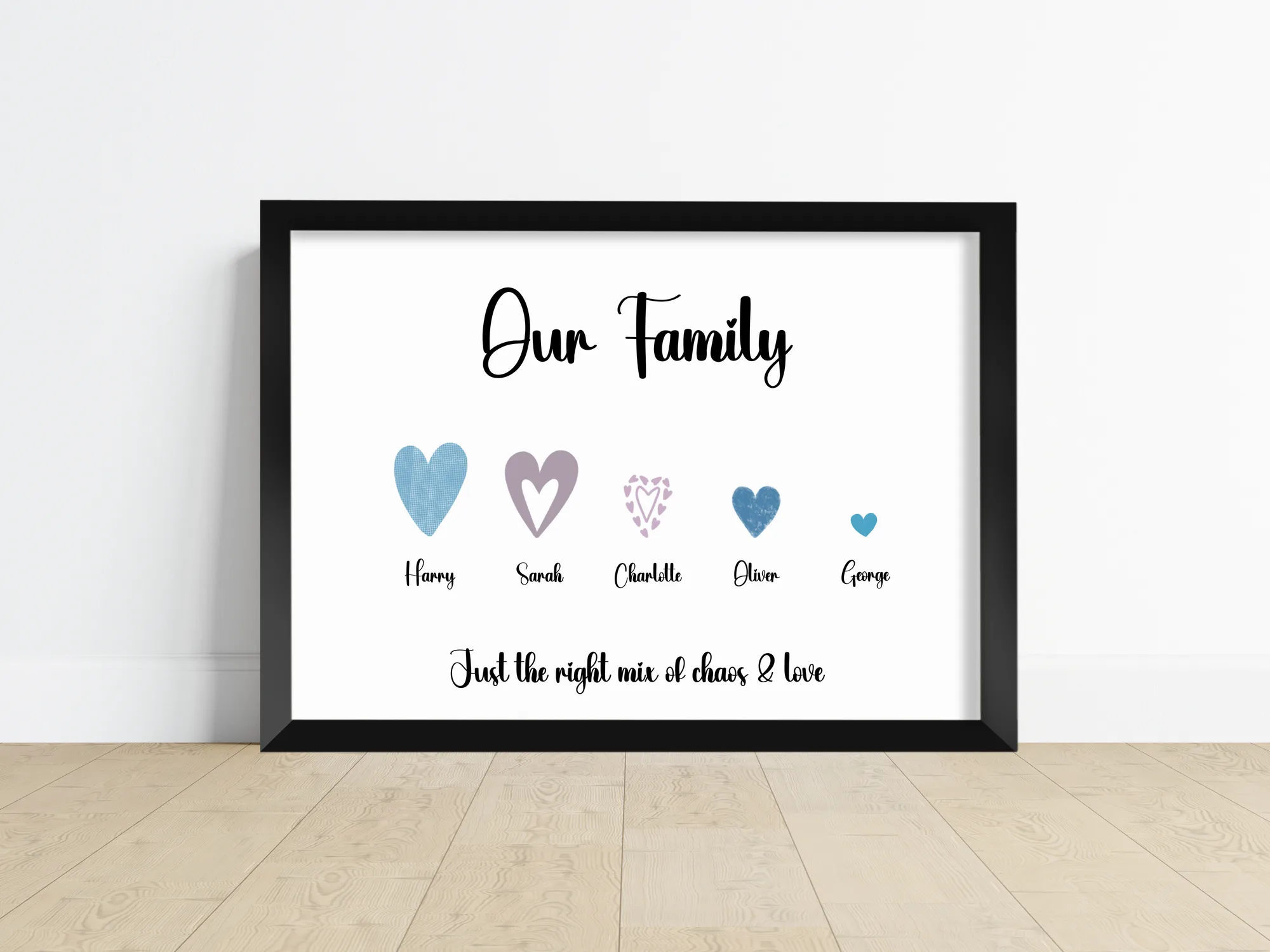 Personalised family heart connections print with names