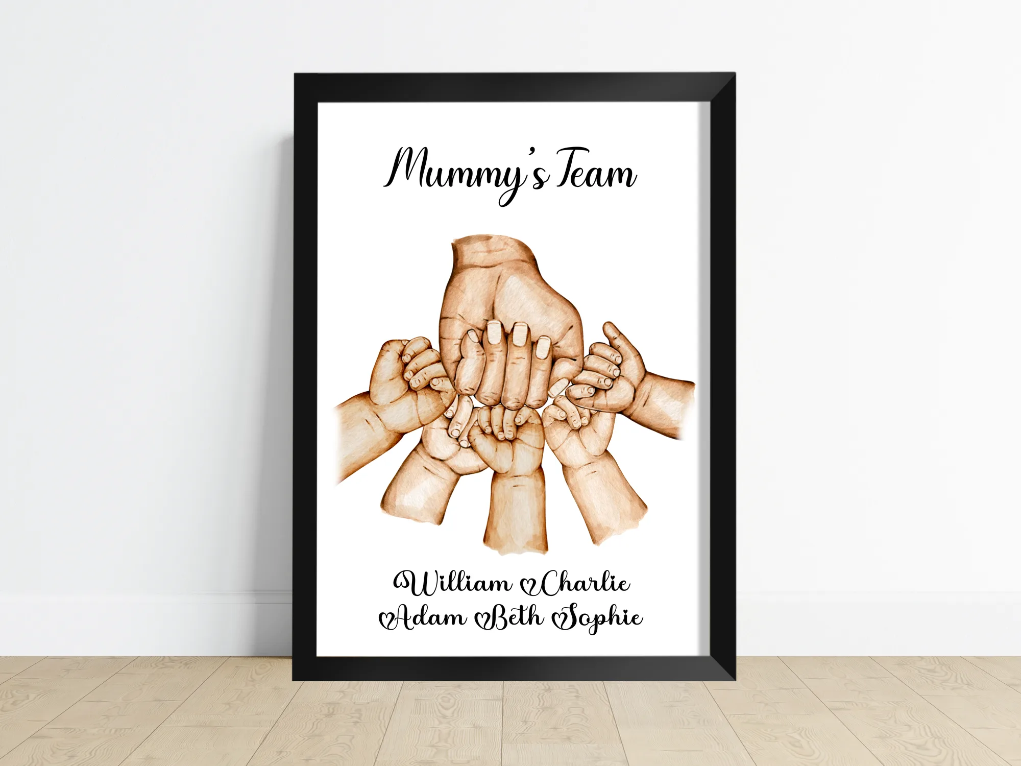 Mother's Fist Bump Print showing a mum's hand fist bumping with her children's hands