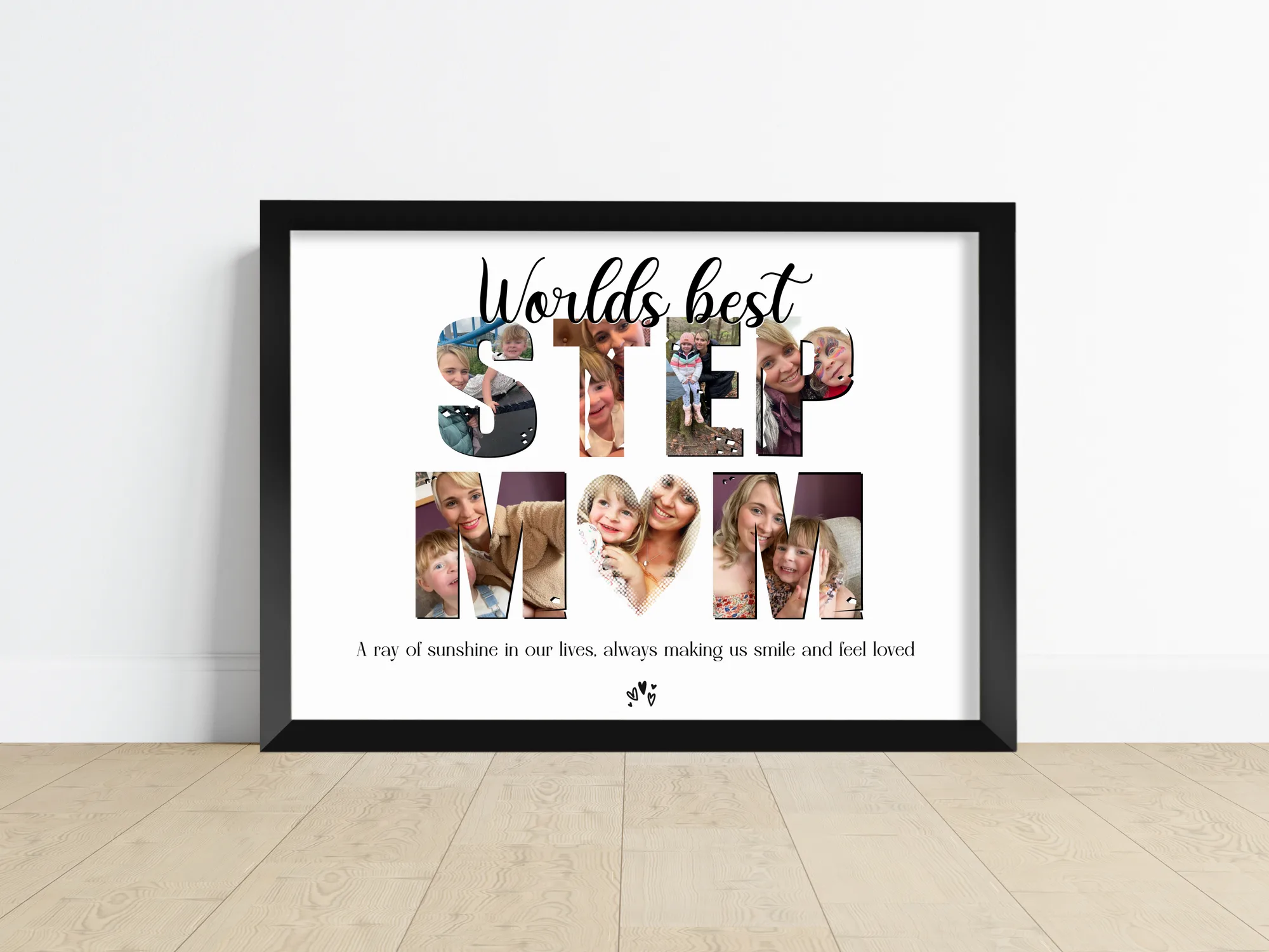 World's Best Step-Mum Photo Print showing seven uploaded family photos laid out under the title
