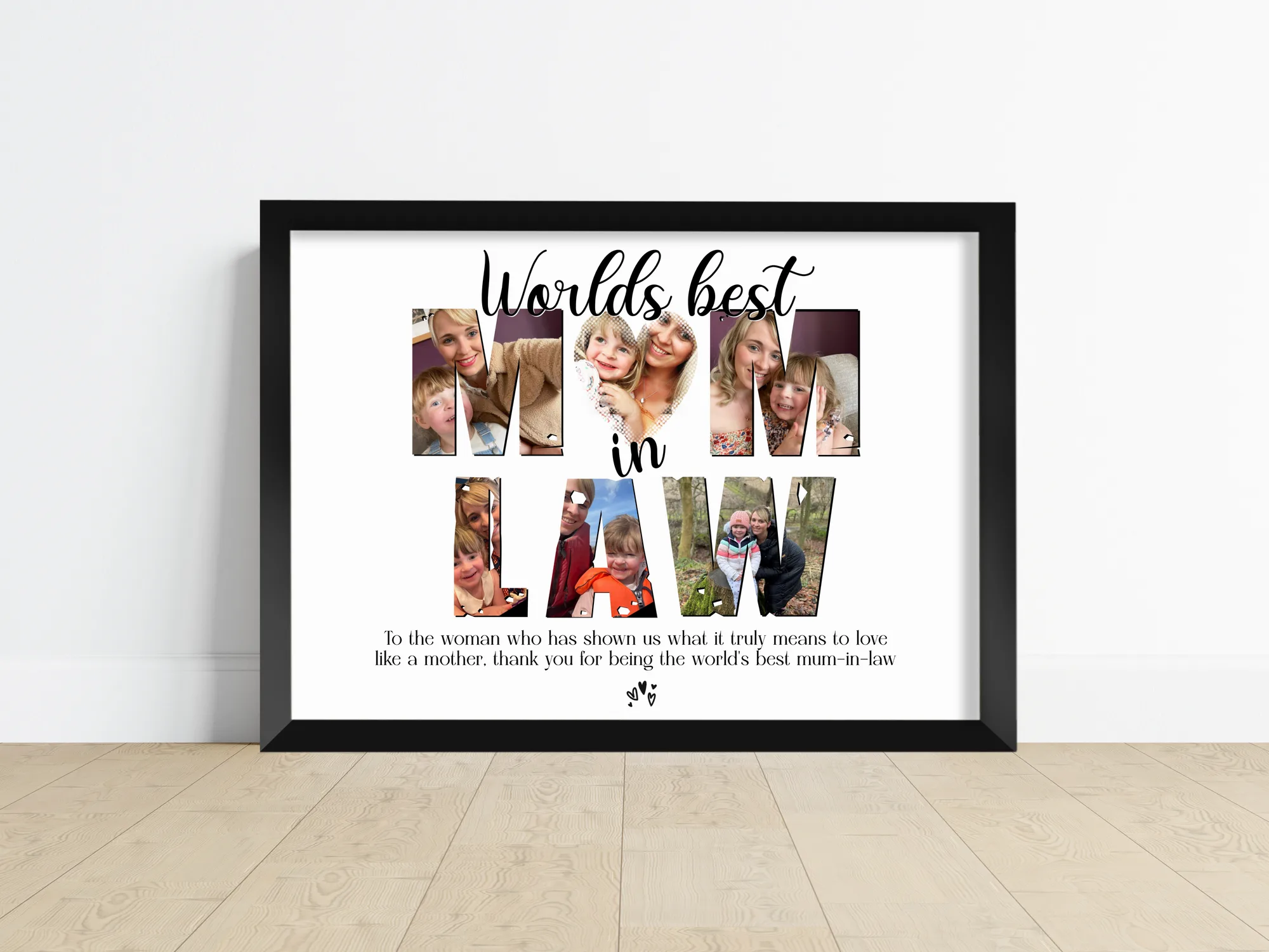 Mother-in-Law Photo Collage Print showing six uploaded photos collaged together under the title
