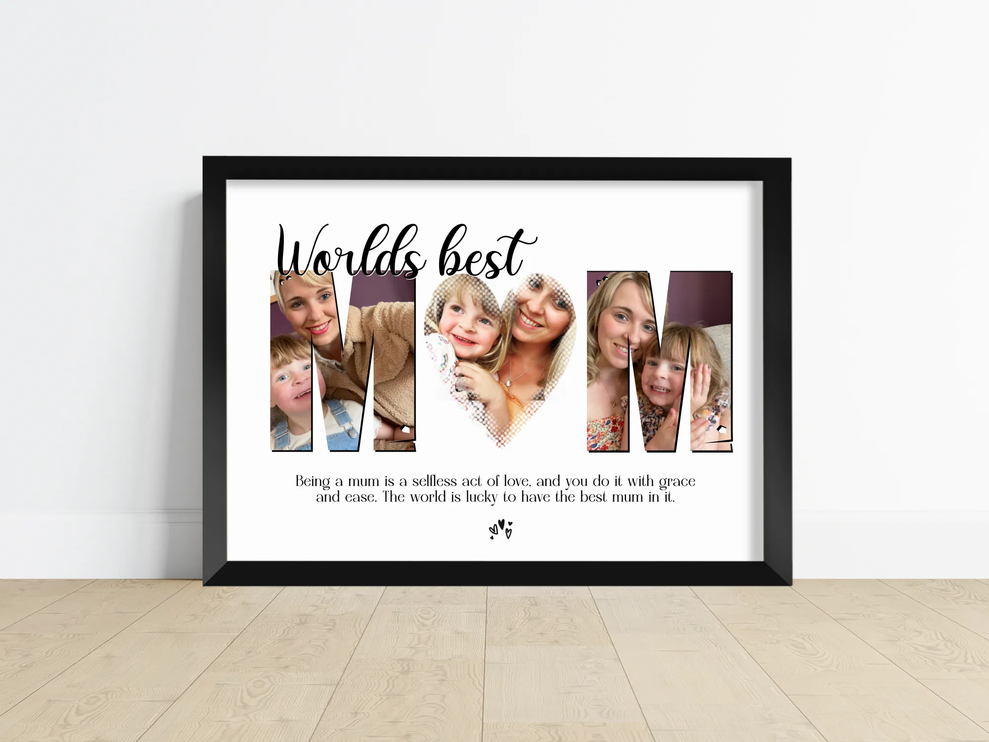 World's Best Mum Photo Print showing three uploaded family photos under the title