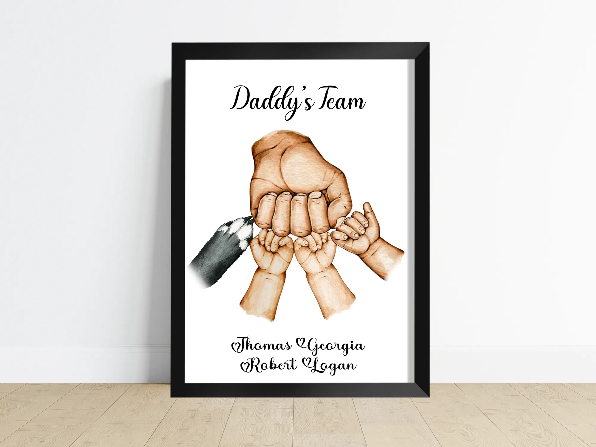 Father's Fist Bump Print showing a dad's hand fist bumping with his children's hands