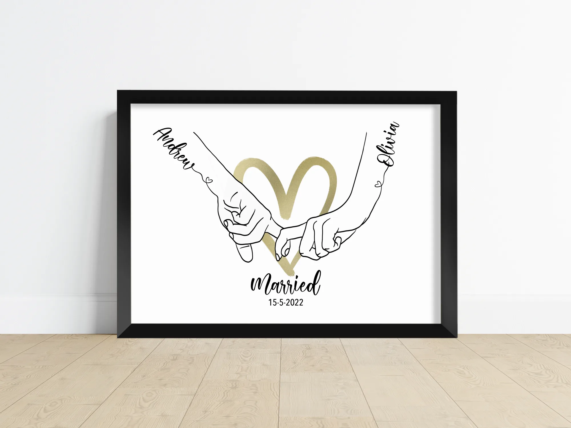 Personalised couple hand print with a coloured heart and the couple's names