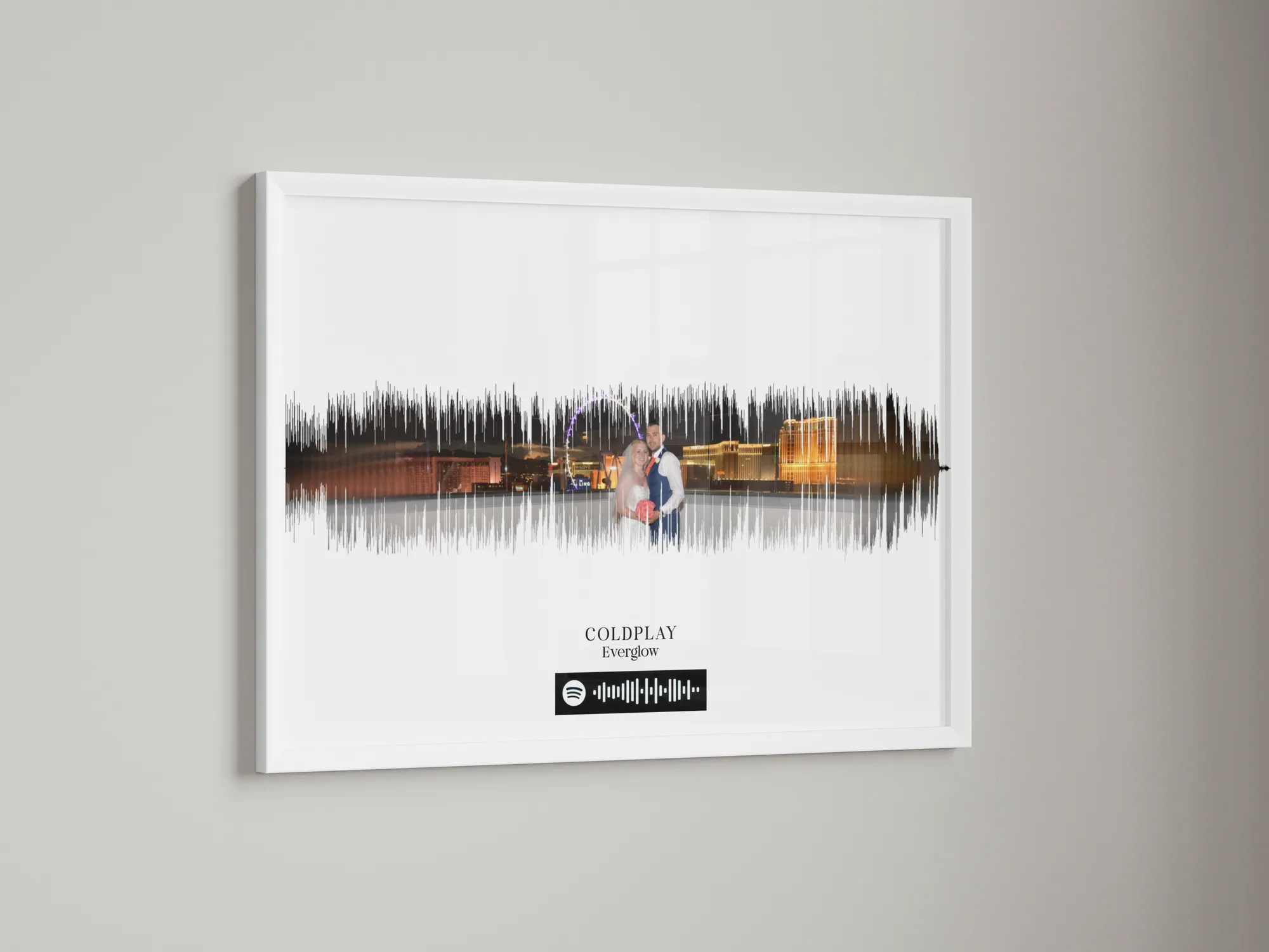 Personalised music soundwave print with a photo, song title and artist name