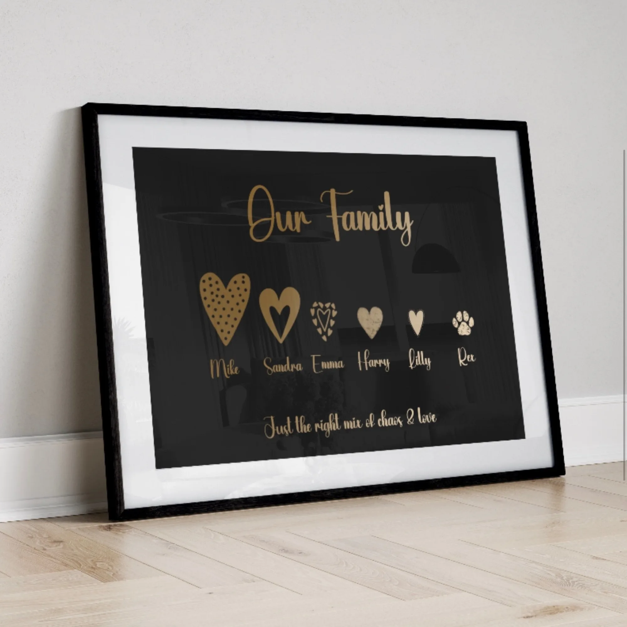 Personalised Family Heart Connections foiled print with metallic foil lettering